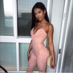 Blush rose strapless jumpsuit
